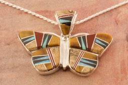 Calvin Begay Picture Jasper Sterling Silver Butterfly Pendant
